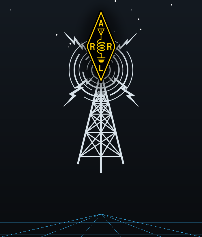 Radio repeater tower with ARRL member badge